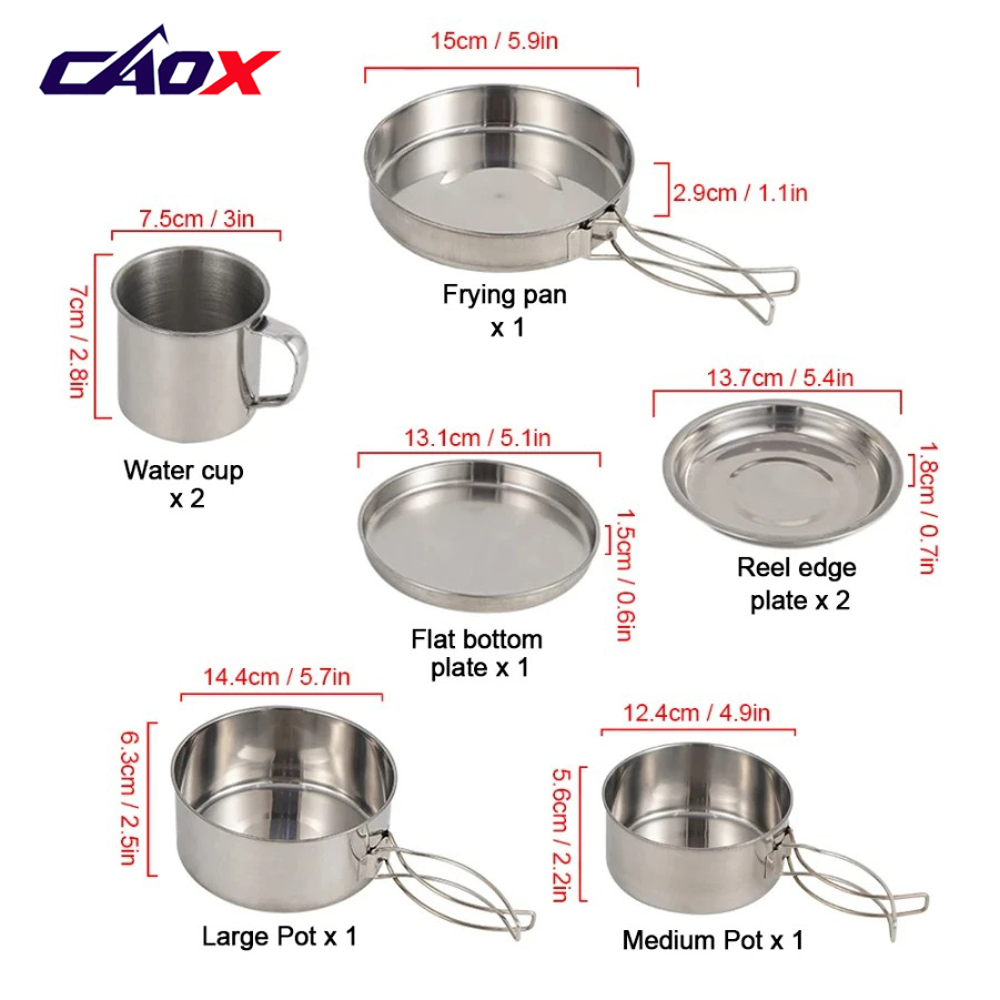 CAOX 8pcs/Set Camping Cookware - огляд і ціна Camping Cooking Mess Kit